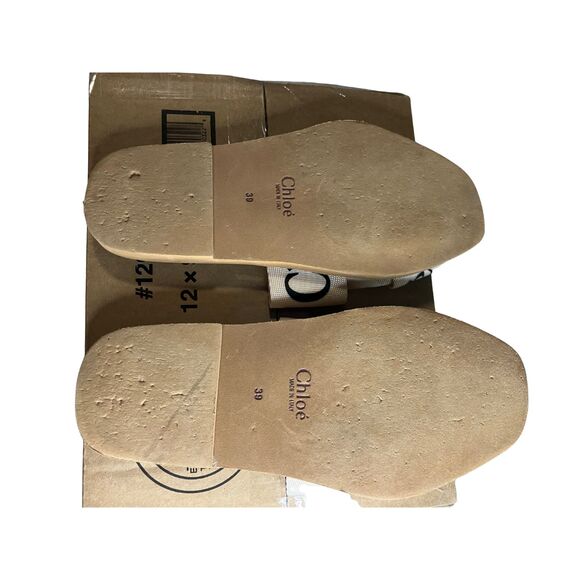 Chloé Woody Logo Ribbon Slides Sandals Beige/Tan Women’s 39 (US 9) - Picture 5 of 9